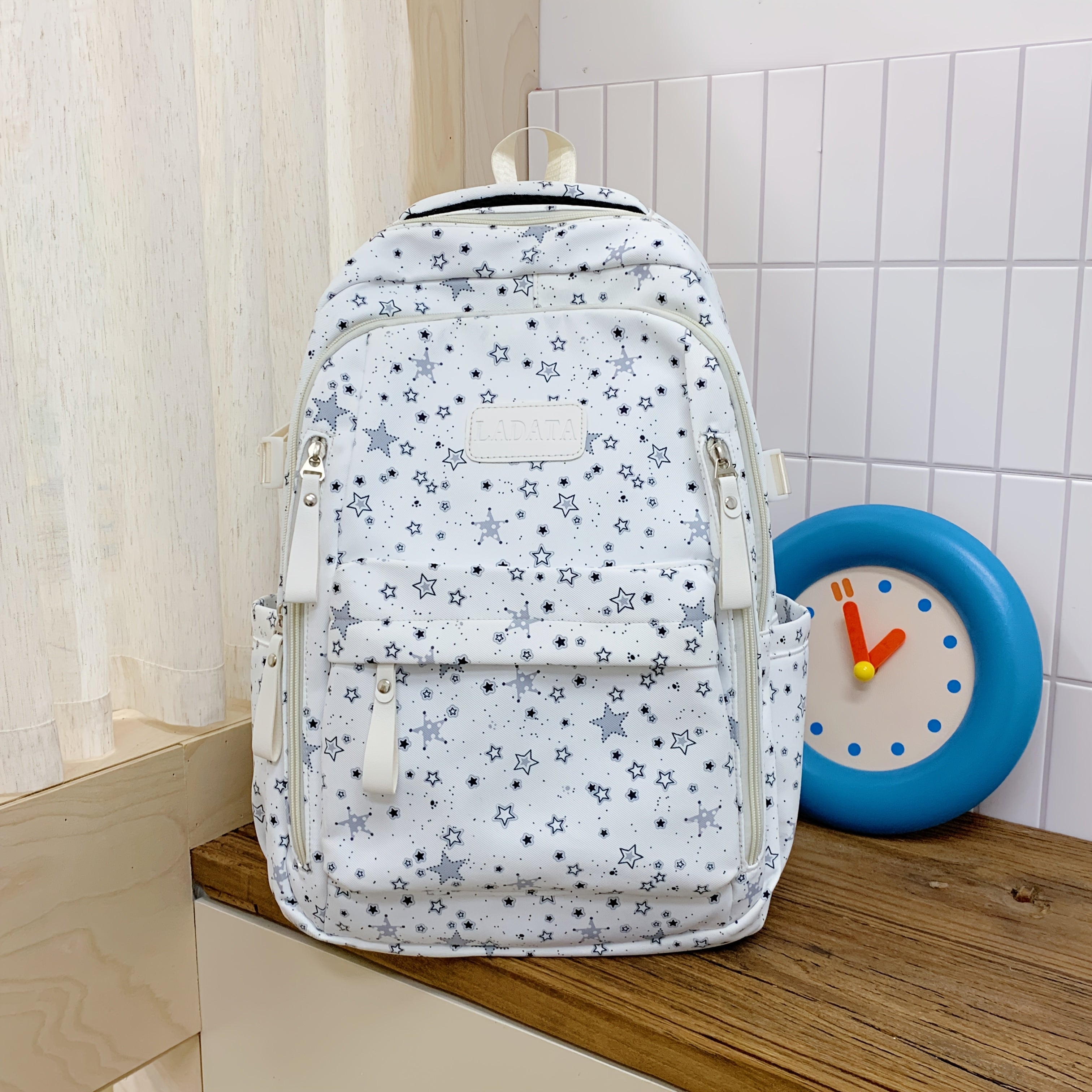 New Fashionable Star-Patterned Multi-Compartment Backpack for Women, Large-Capacity Student School Bag, Versatile and Cute Commuter Backpack for, Classic and Timeless, Available in Pink, Blue, Green, Black, and, Fits Tablets, Suitable for Short