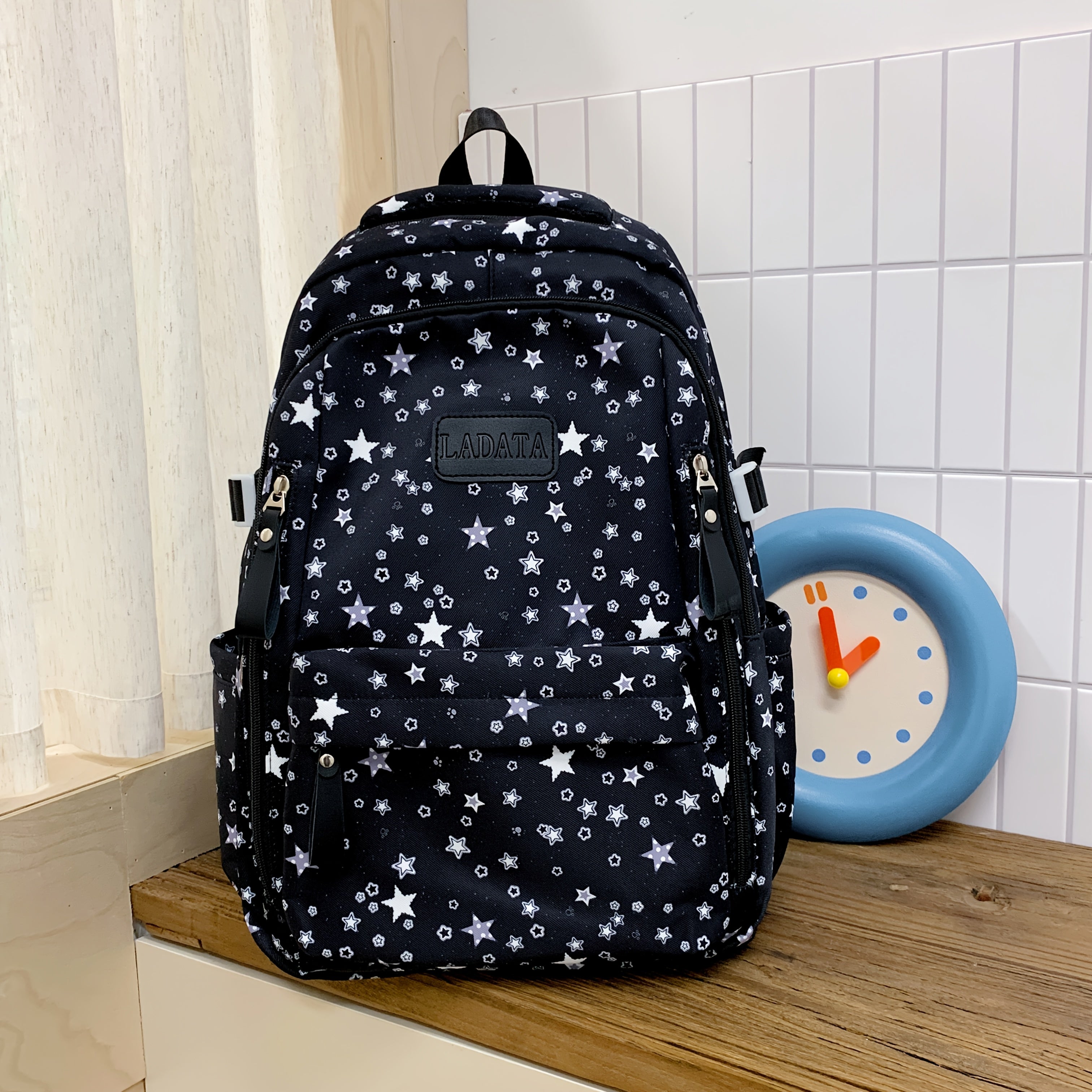 New Fashionable Star-Patterned Multi-Compartment Backpack for Women, Large-Capacity Student School Bag, Versatile and Cute Commuter Backpack for, Classic and Timeless, Available in Pink, Blue, Green, Black, and, Fits Tablets, Suitable for Short