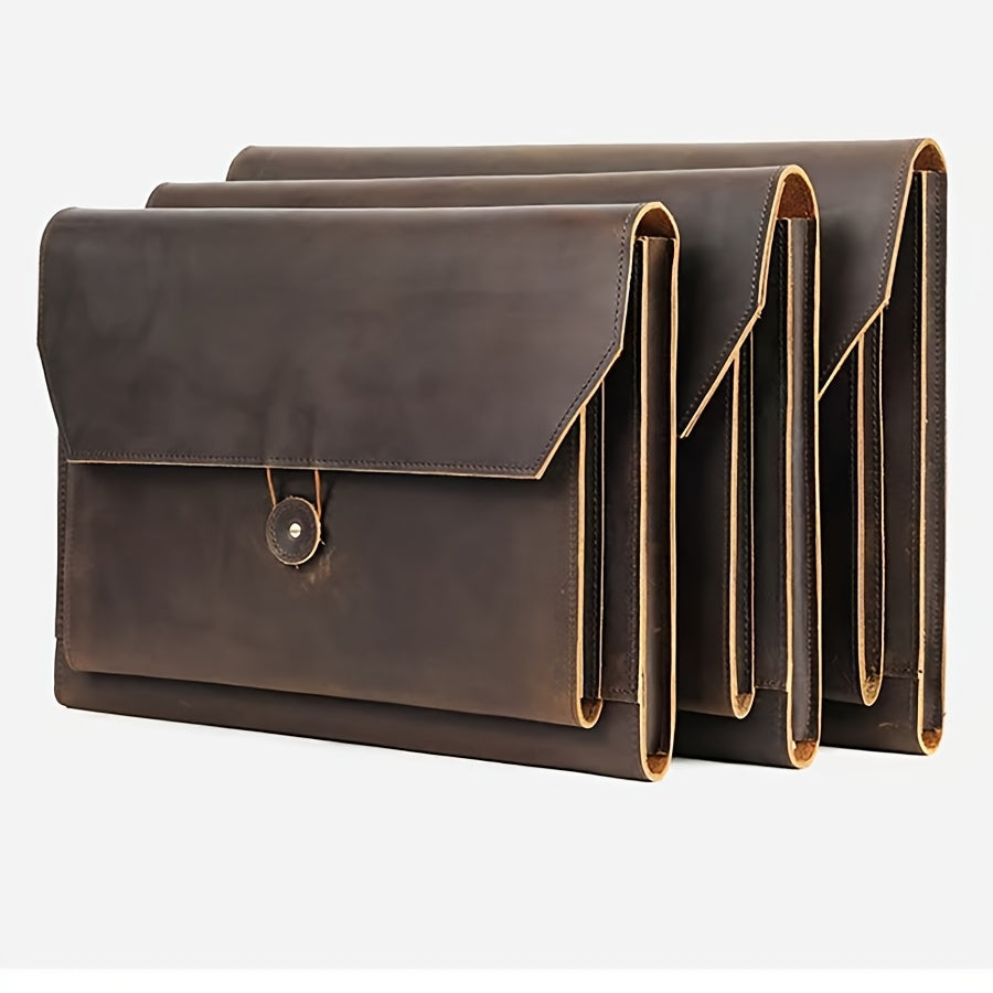 Men' Genuine Leather Laptop Sleeve Case Suitable for Commuting, Color Vintage Computer Organizer Bag with Crazy Horse, Handheld Tablet & Notebook Holder for Daily Use, Cover for Office Travel