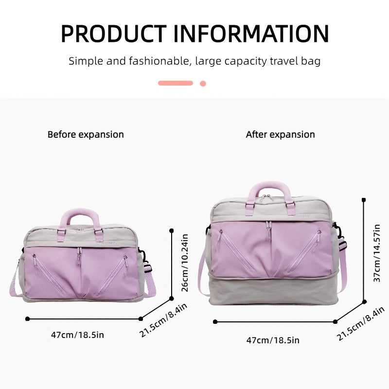 ZUOMANNI Large Capacity Travel Duffel Bag Compatible for Overnight & Weekend Getaways, Expandable Carry-On Suitcase with Multi-Pocket Design, Adjustable Strap & Bottom Expansion, Nylon Gym Bag for &, Hand Washable (Tents)