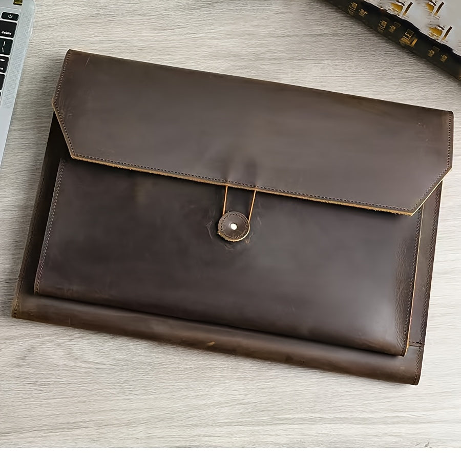 Men' Genuine Leather Laptop Sleeve Case Suitable for Commuting, Color Vintage Computer Organizer Bag with Crazy Horse, Handheld Tablet & Notebook Holder for Daily Use, Cover for Office Travel