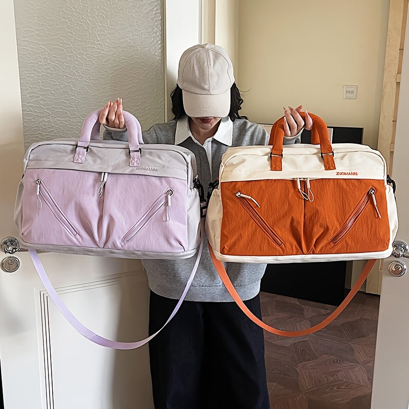 ZUOMANNI Large Capacity Travel Duffel Bag Compatible for Overnight & Weekend Getaways, Expandable Carry-On Suitcase with Multi-Pocket Design, Adjustable Strap & Bottom Expansion, Nylon Gym Bag for &, Hand Washable (Tents)