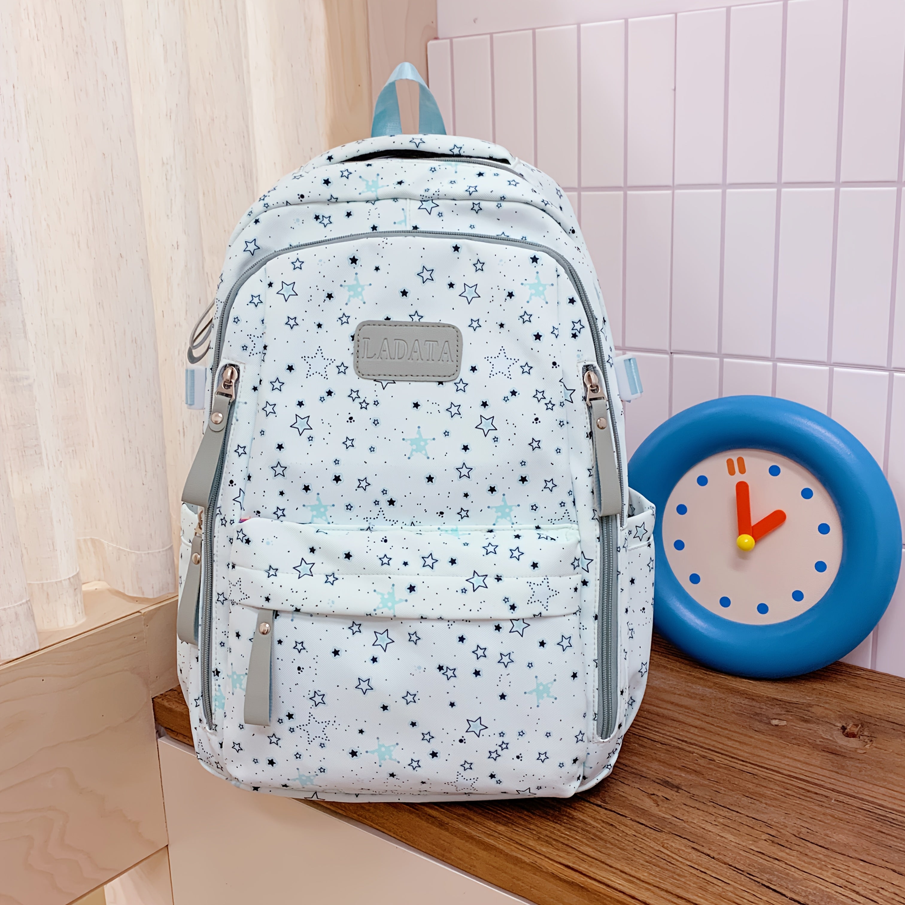 New Fashionable Star-Patterned Multi-Compartment Backpack for Women, Large-Capacity Student School Bag, Versatile and Cute Commuter Backpack for, Classic and Timeless, Available in Pink, Blue, Green, Black, and, Fits Tablets, Suitable for Short