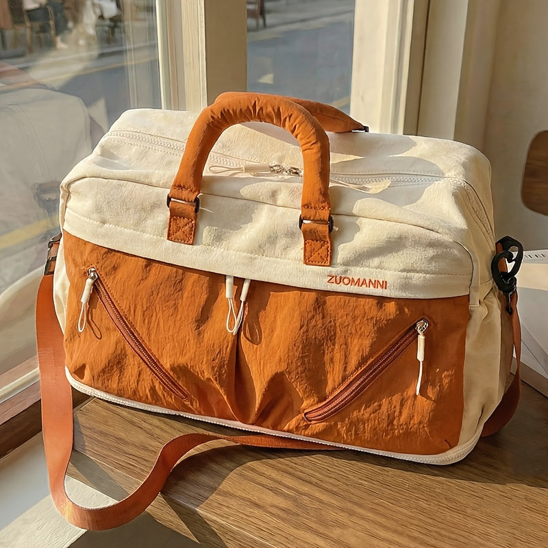 ZUOMANNI Large Capacity Travel Duffel Bag Compatible for Overnight & Weekend Getaways, Expandable Carry-On Suitcase with Multi-Pocket Design, Adjustable Strap & Bottom Expansion, Nylon Gym Bag for &, Hand Washable (Tents)