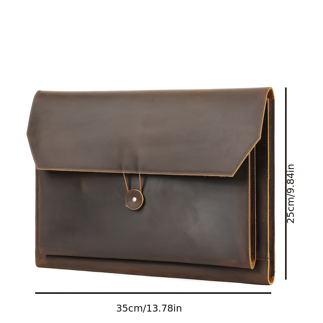 Men' Genuine Leather Laptop Sleeve Case Suitable for Commuting, Color Vintage Computer Organizer Bag with Crazy Horse, Handheld Tablet & Notebook Holder for Daily Use, Cover for Office Travel