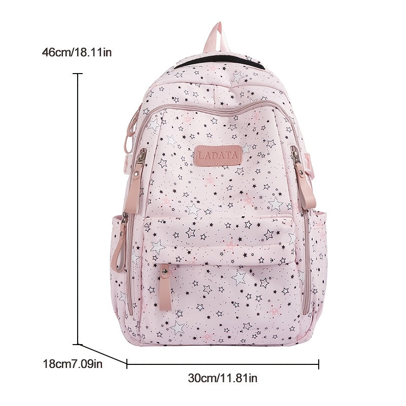New Fashionable Star-Patterned Multi-Compartment Backpack for Women, Large-Capacity Student School Bag, Versatile and Cute Commuter Backpack for, Classic and Timeless, Available in Pink, Blue, Green, Black, and, Fits Tablets, Suitable for Short