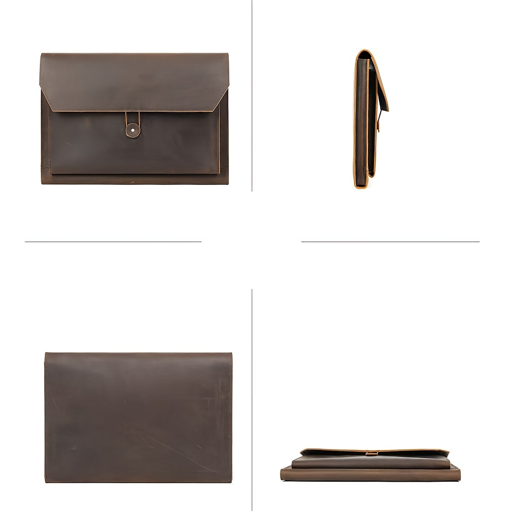 Men' Genuine Leather Laptop Sleeve Case Suitable for Commuting, Color Vintage Computer Organizer Bag with Crazy Horse, Handheld Tablet & Notebook Holder for Daily Use, Cover for Office Travel