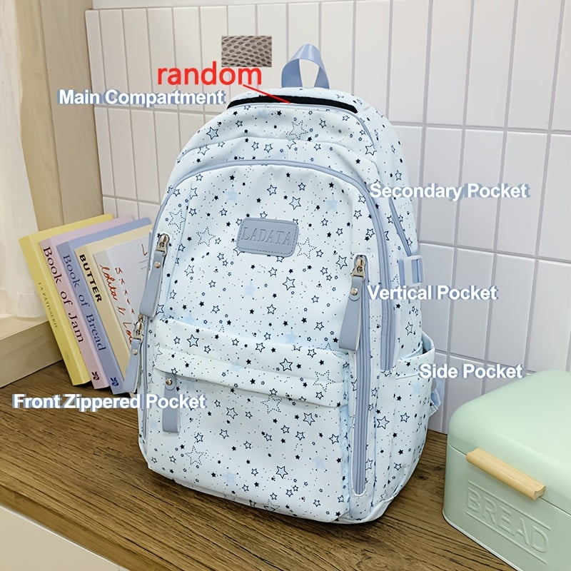 New Fashionable Star-Patterned Multi-Compartment Backpack for Women, Large-Capacity Student School Bag, Versatile and Cute Commuter Backpack for, Classic and Timeless, Available in Pink, Blue, Green, Black, and, Fits Tablets, Suitable for Short